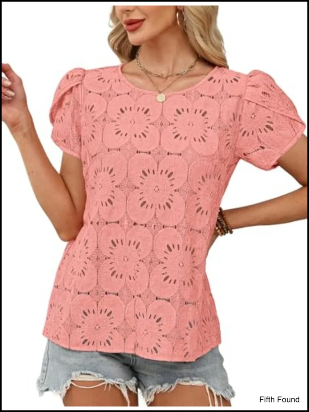 Women's Crochet Lace Boho Petal Short Sleeve Blouse Tunic